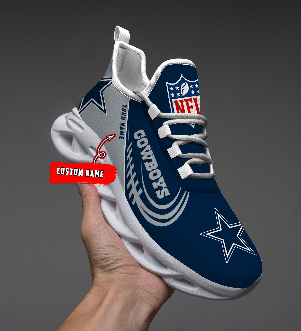 Custom Name-Dallas Cowboys-PERSONALIZED MAX SOUL SHOES