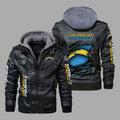 Premium & Ultra-Thick Leather Jacket with Fleece Hood - Los Angeles Chargers PHVK8397
