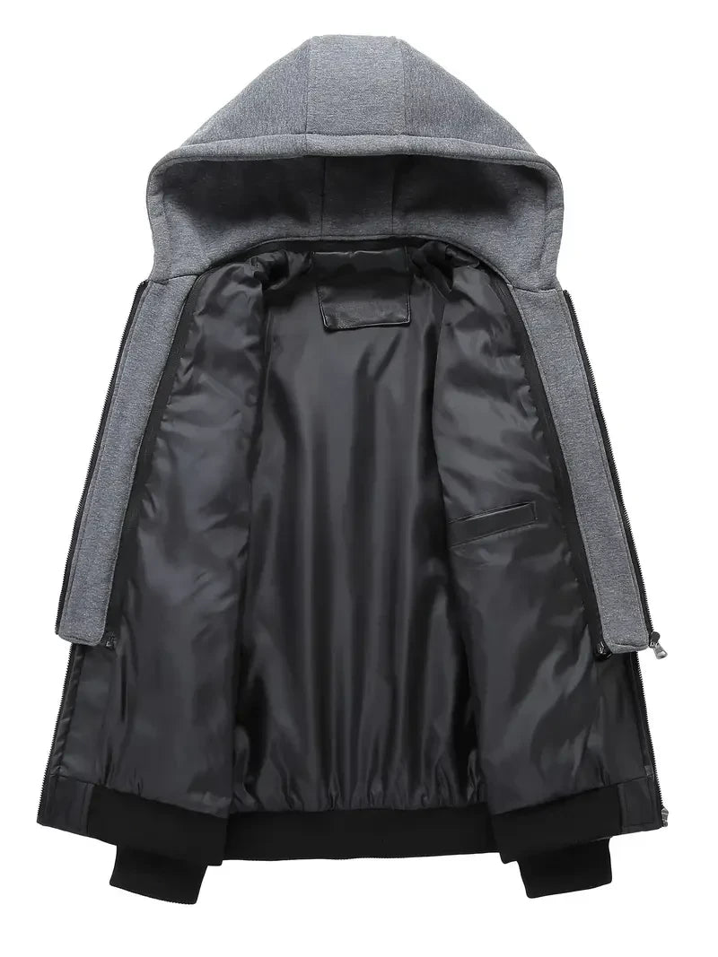 Premium & Ultra-Thick Leather Jacket with Fleece Hood - Houston Texans VA2115
