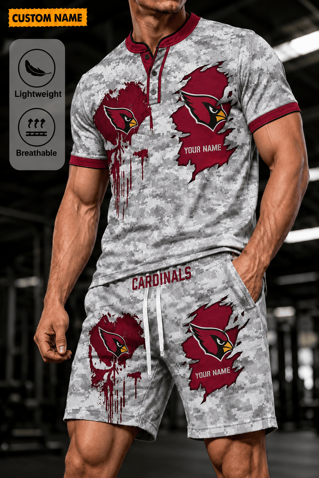 Arizona Cardinals Men’s Button Neck T-Shirt and Short Set New Design 2026 Shirt And Short BSP942