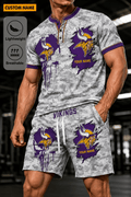 Minnesota Vikings Men’s Button Neck T-Shirt and Short Set New Design 2026 Shirt And Short BSP949