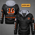 Premium & Ultra-Thick Leather Jacket with Fleece Hood - Cincinnati Bengals VA2113