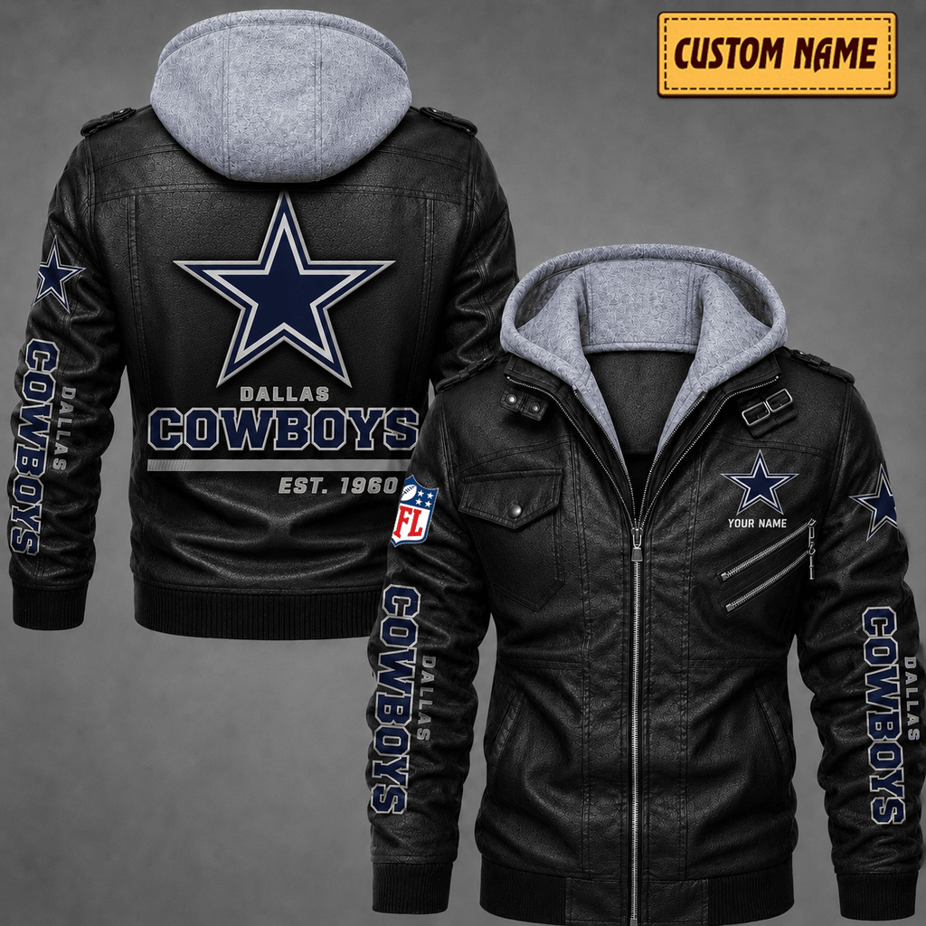 Premium & Ultra-Thick Leather Jacket with Fleece Hood - Dallas Cowboys VA2121