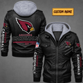 Premium & Ultra-Thick Leather Jacket with Fleece Hood - Arizona Cardinals VA2126