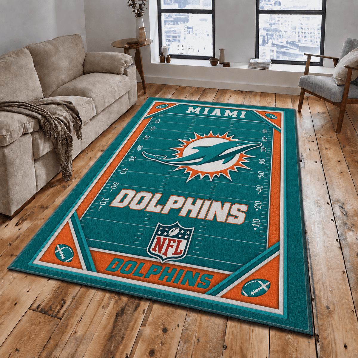 Miami Dolphins Rug Living Room Floor Decor Fan Gifts VA6019