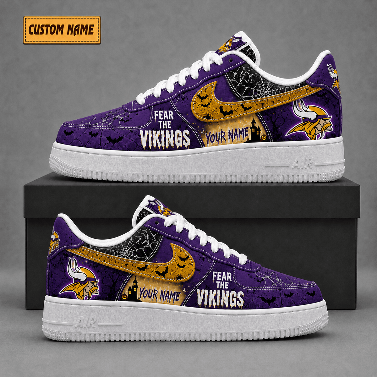Minnesota Vikings | Premium NFL Fear The Team Halloween AF1 Sneakers - VA323535