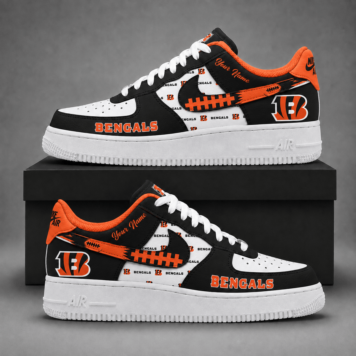 Cincinnati Bengals | Premium NFL Fear The Team AF1 Sneakers Personalized - VA37425