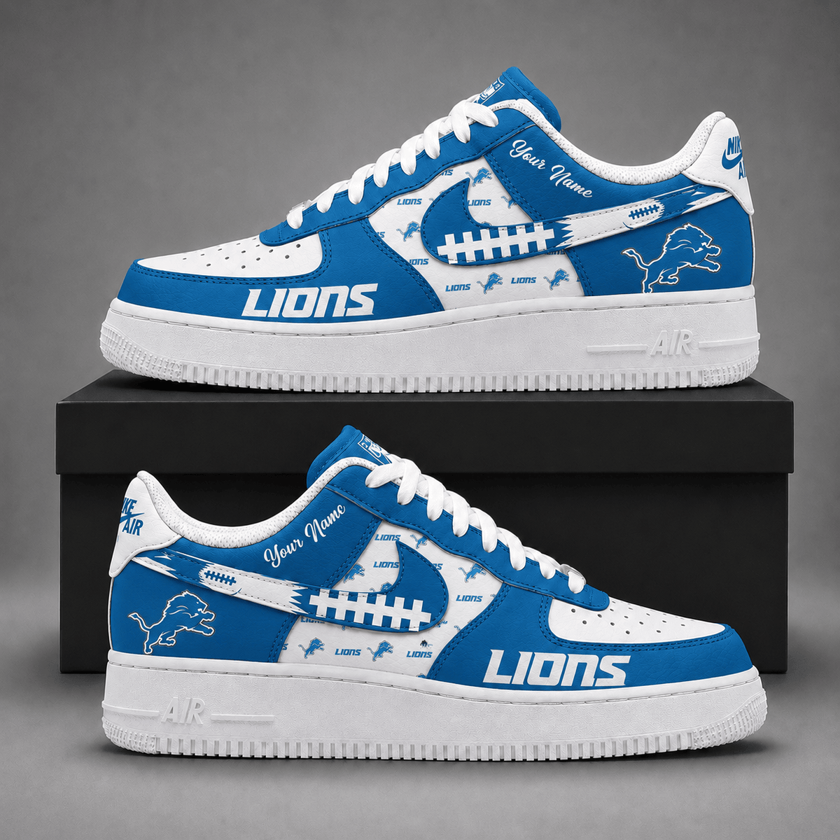Detroit Lions | Premium NFL Fear The Team AF1 Sneakers Personalized - VA37441