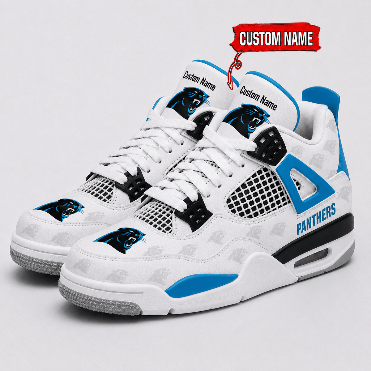 Carolina Panthers Personalized AJ4 Sneaker VA357