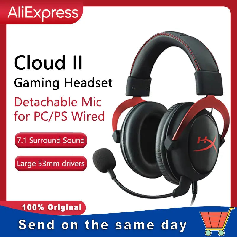 Hyperx Cloud II Wired Gaming Headphone Hi-Fi 7.1 Surround Sound/Detachable Mic/USB Sound Card For PC PS