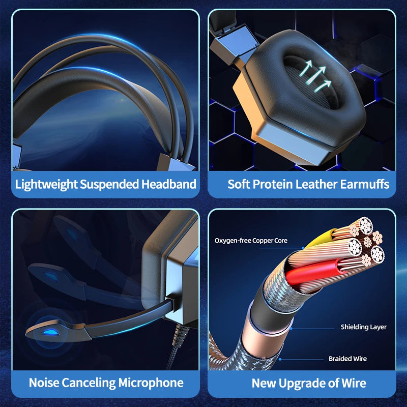 Professional Wired Gaming Headphones With Microphone Led Light For Computer PS4 PS5 Xbox Bass Stereo PC Gaming Headset Gifts
