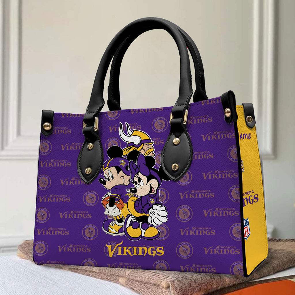 Minnesota Vikings Personalized Leather Hand Bag BB100