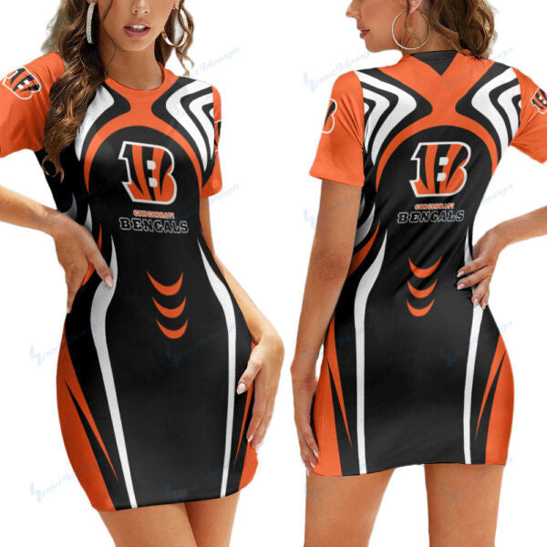 Cincinnati Bengals Short Sleeve Bodycon Mini Dress BG298