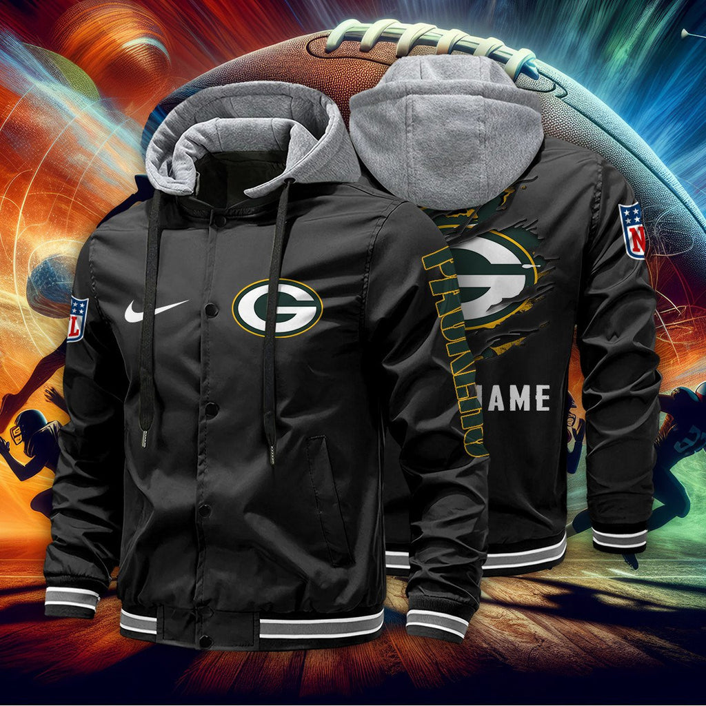 Green Bay Packers Baseball Jacket With Detachable Hood AZBJDH008