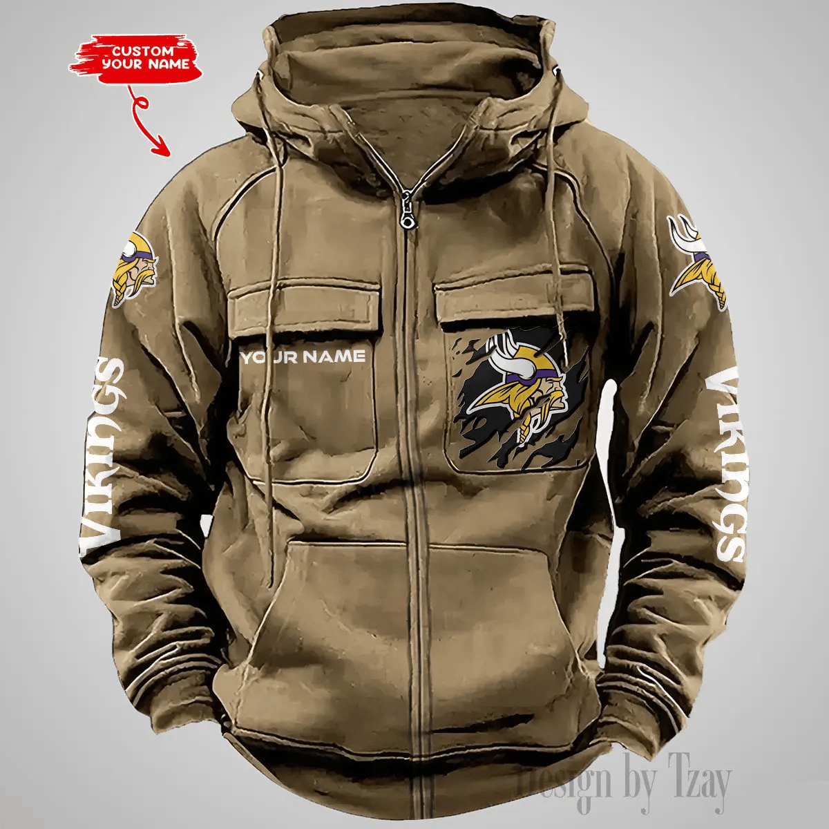 Minnesota Vikings Solid Sweatshirts Multi Pockets Hoodie DV2 AZVMHD052