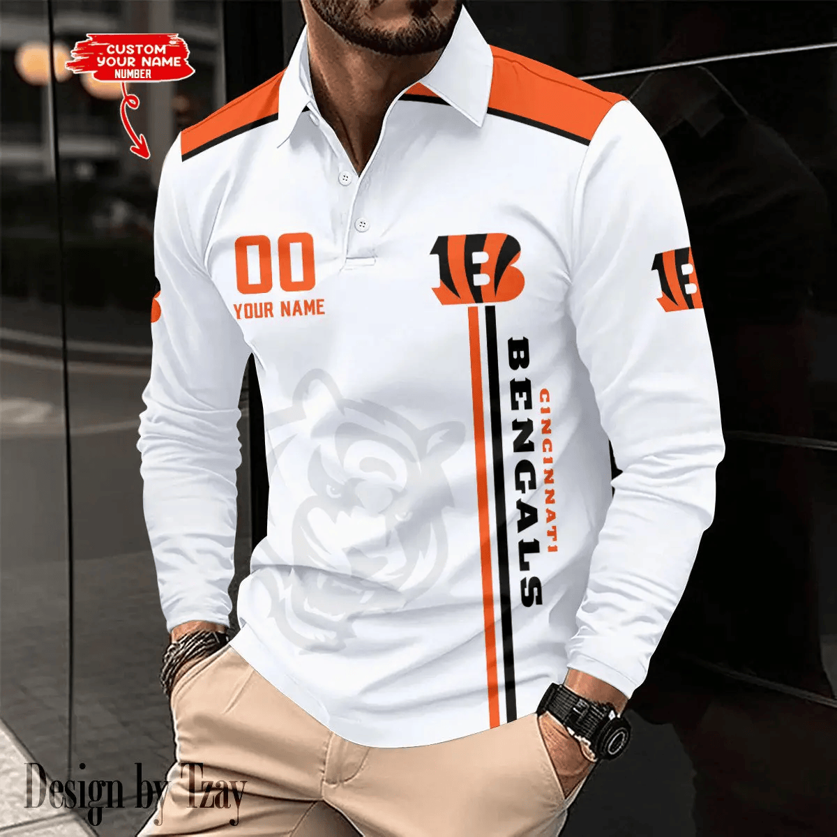 Cincinnati Bengals Long Sleeve Polo Shirt DV7 SPTLSPS029