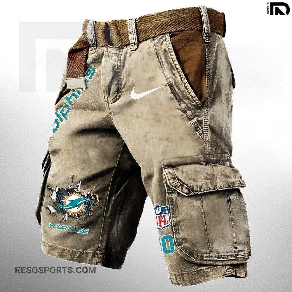 Miami Dolphins Pocket Print Cargo Shorts (Belt Not Included) S9MCS117