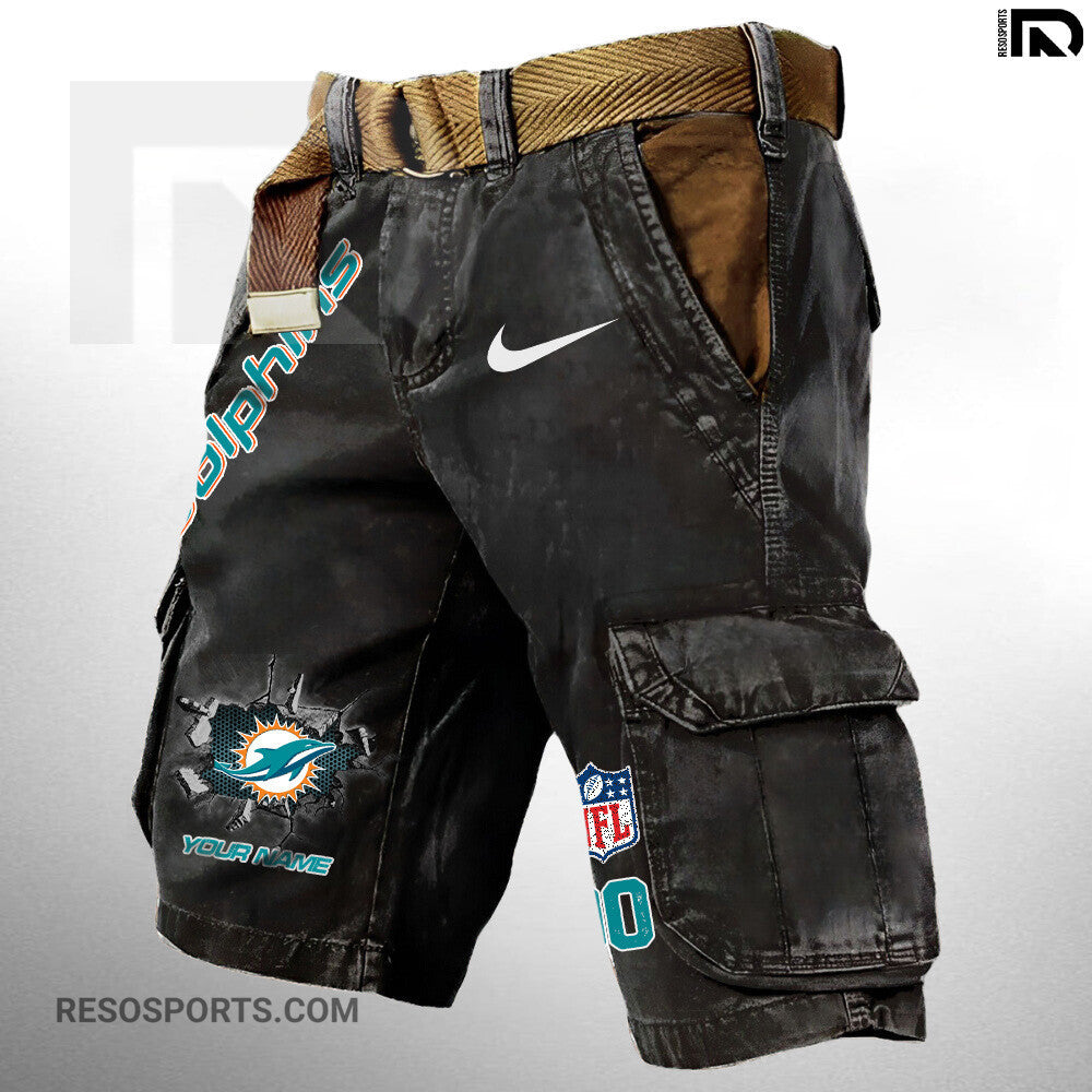 Miami Dolphins Pocket Print Cargo Shorts (Belt Not Included) S9MCS117