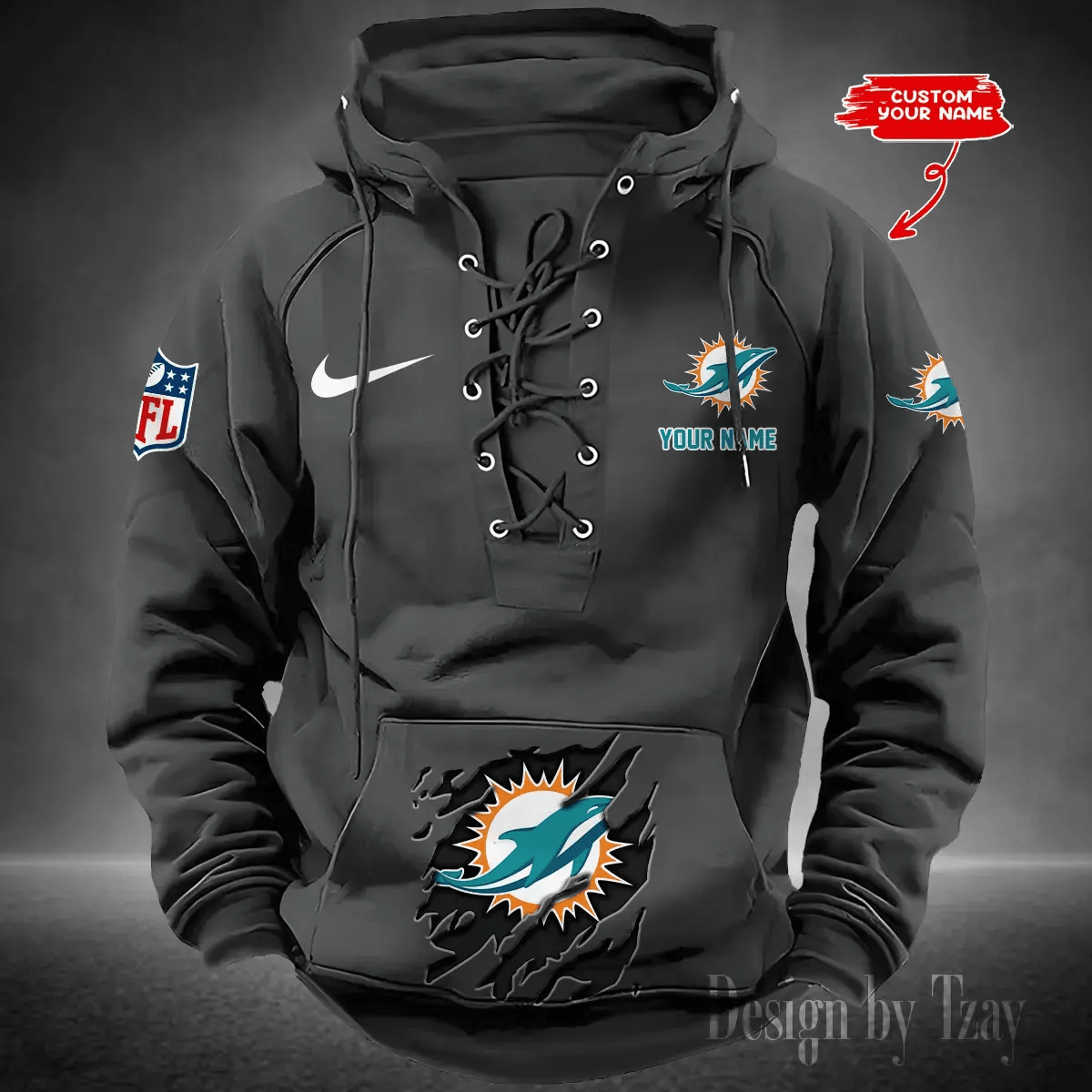 SPTS9HLUH020-Miami Dolphins Men's Hooded Lace-up Hoodie