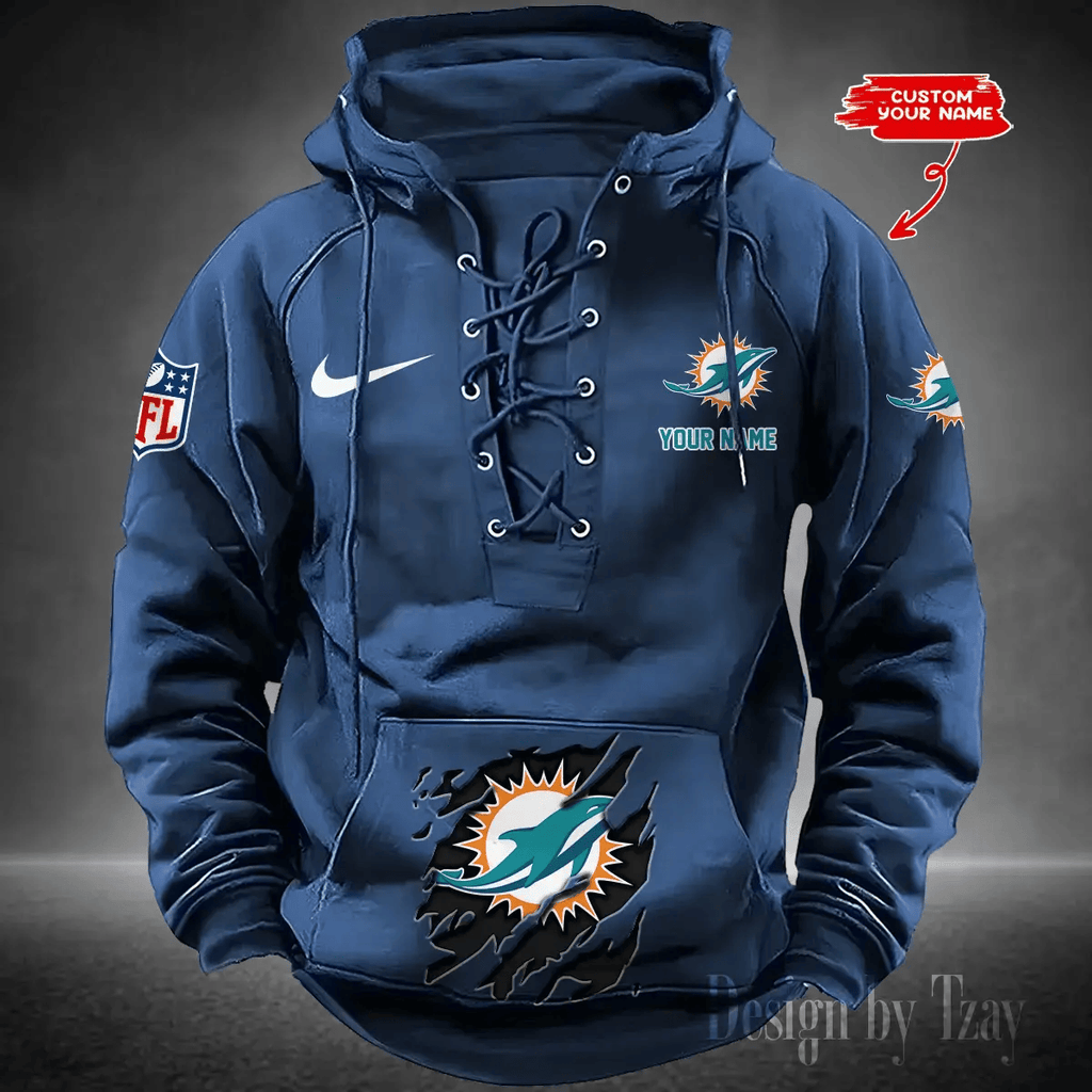 SPTS9HLUH020-Miami Dolphins Men's Hooded Lace-up Hoodie