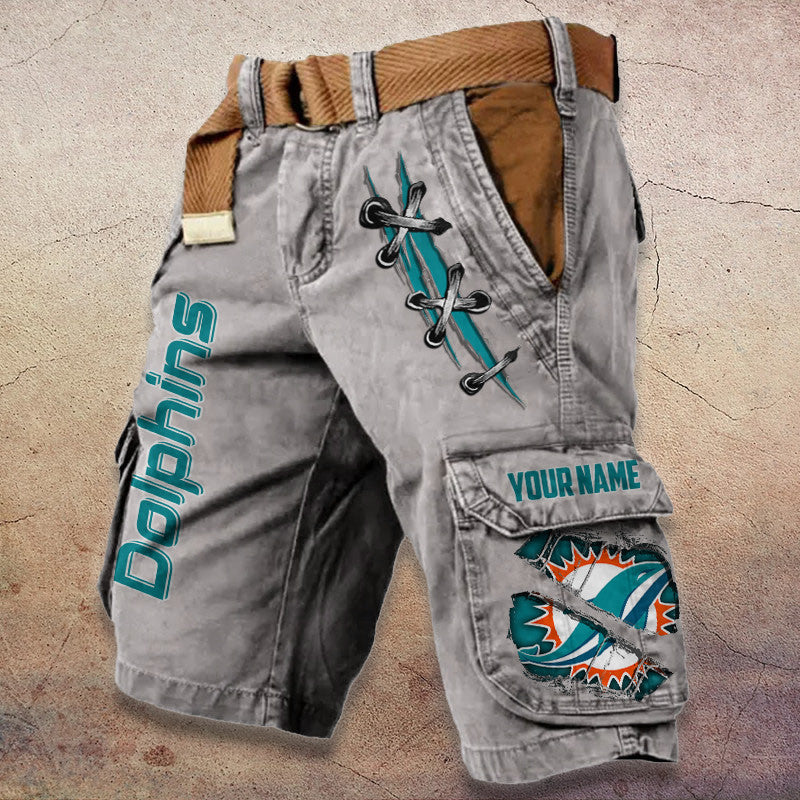 Miami Dolphins Pocket Print Cargo Shorts (Belt Not Included) S9MCS149