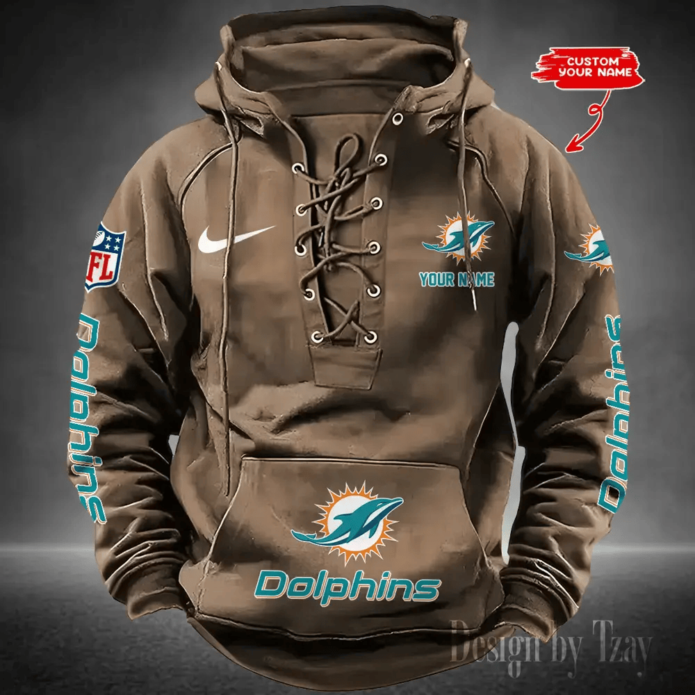 SPTS9HLUH084-Miami Dolphins Men's Hooded Lace-up Hoodie