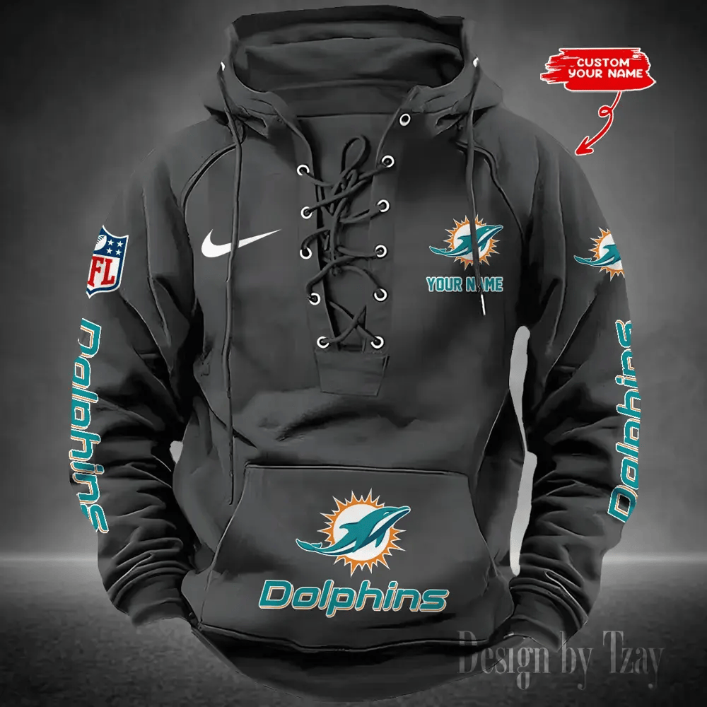 SPTS9HLUH084-Miami Dolphins Men's Hooded Lace-up Hoodie