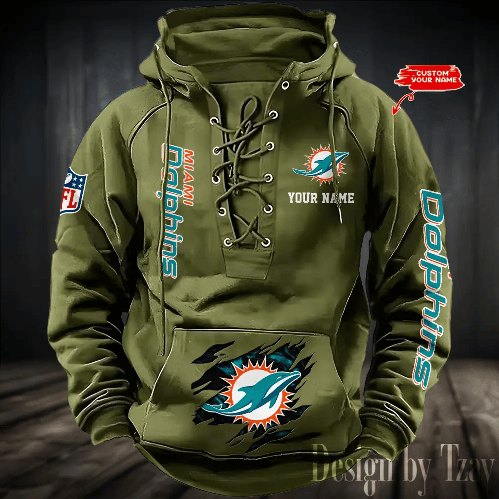 SPTS9HLUH116-Miami Dolphins Men's Hooded Lace-up Hoodie