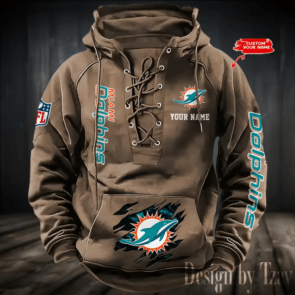 SPTS9HLUH116-Miami Dolphins Men's Hooded Lace-up Hoodie