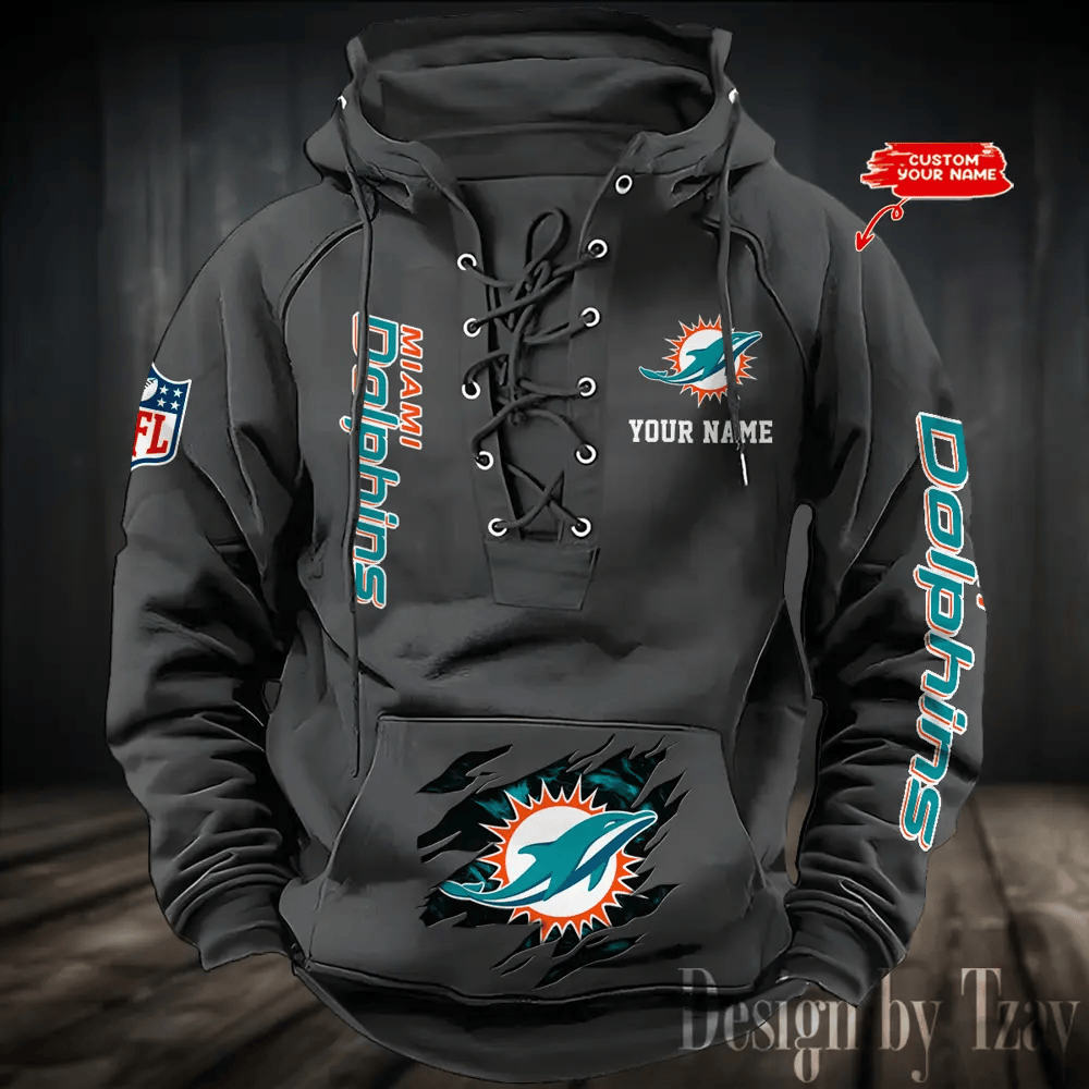 SPTS9HLUH116-Miami Dolphins Men's Hooded Lace-up Hoodie