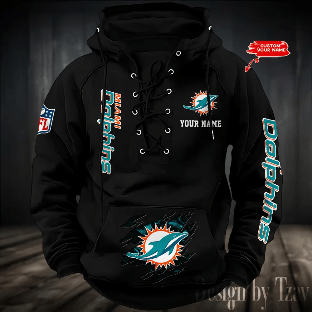 SPTS9HLUH116-Miami Dolphins Men's Hooded Lace-up Hoodie