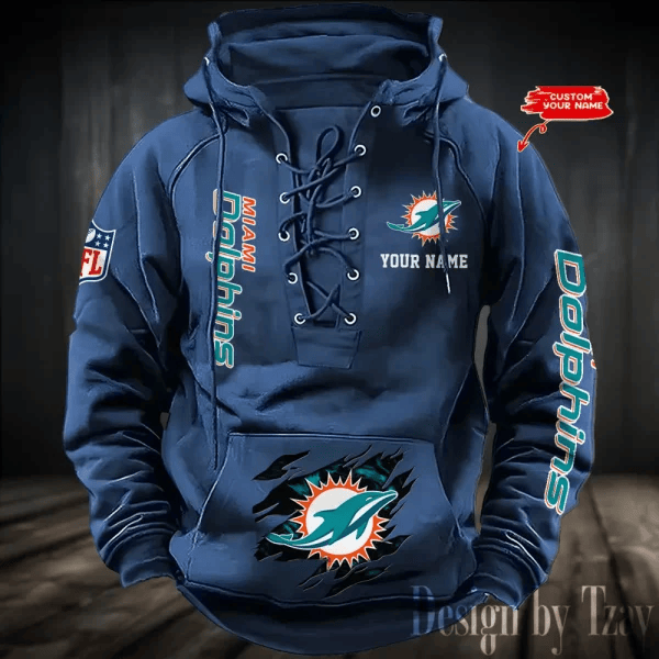 SPTS9HLUH116-Miami Dolphins Men's Hooded Lace-up Hoodie