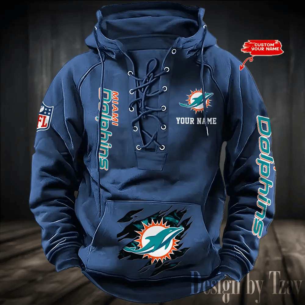 SPTS9HLUH116-Miami Dolphins Men's Hooded Lace-up Hoodie