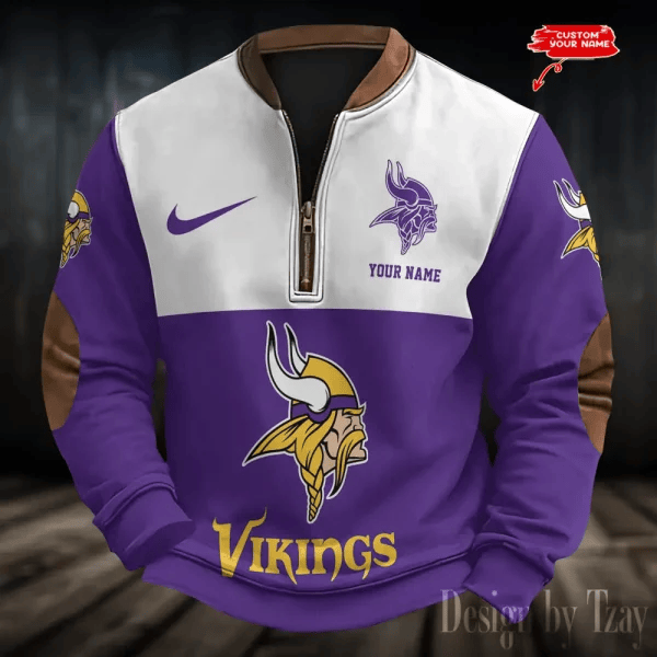 S9MPZNS149-Minnesota Vikings Premium Personalized Game-Day Quarter-Zip