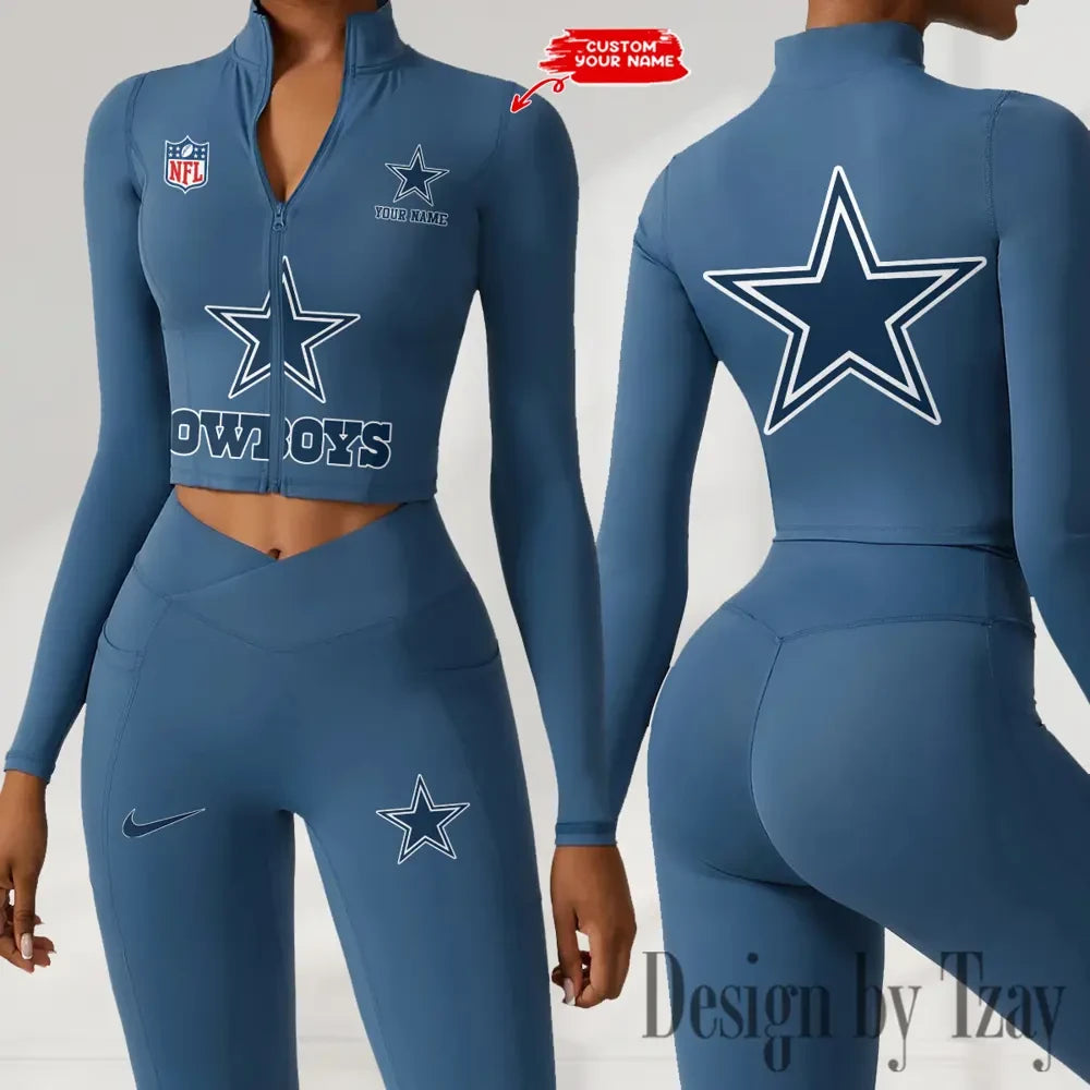 Dallas Cowboys Zipper Sports Top Women Gym Long Sleeve for Fitness SPTZSTW041