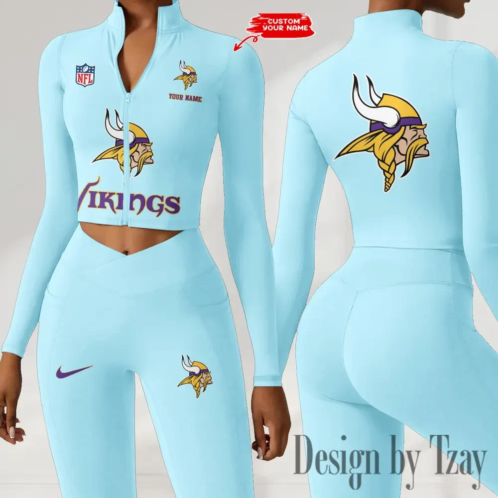 Minnesota Vikings Zipper Sports Top Women Gym Long Sleeve for Fitness SPTZSTW053
