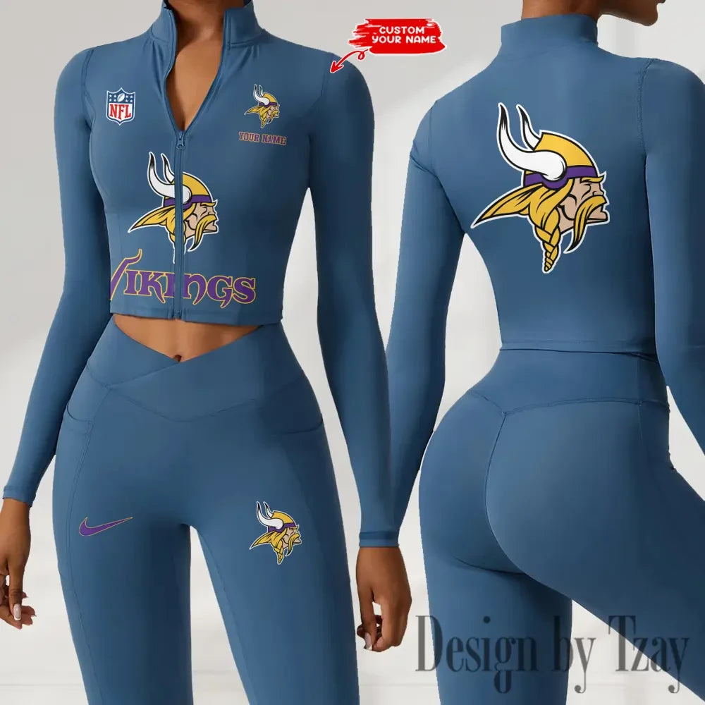 Minnesota Vikings Zipper Sports Top Women Gym Long Sleeve for Fitness SPTZSTW053