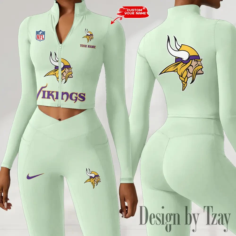 Minnesota Vikings Zipper Sports Top Women Gym Long Sleeve for Fitness SPTZSTW053