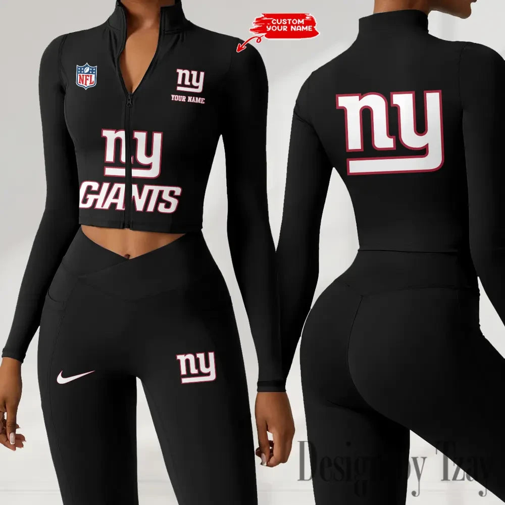 New York Giants Zipper Sports Top Women Gym Long Sleeve for Fitness SPTZSTW056