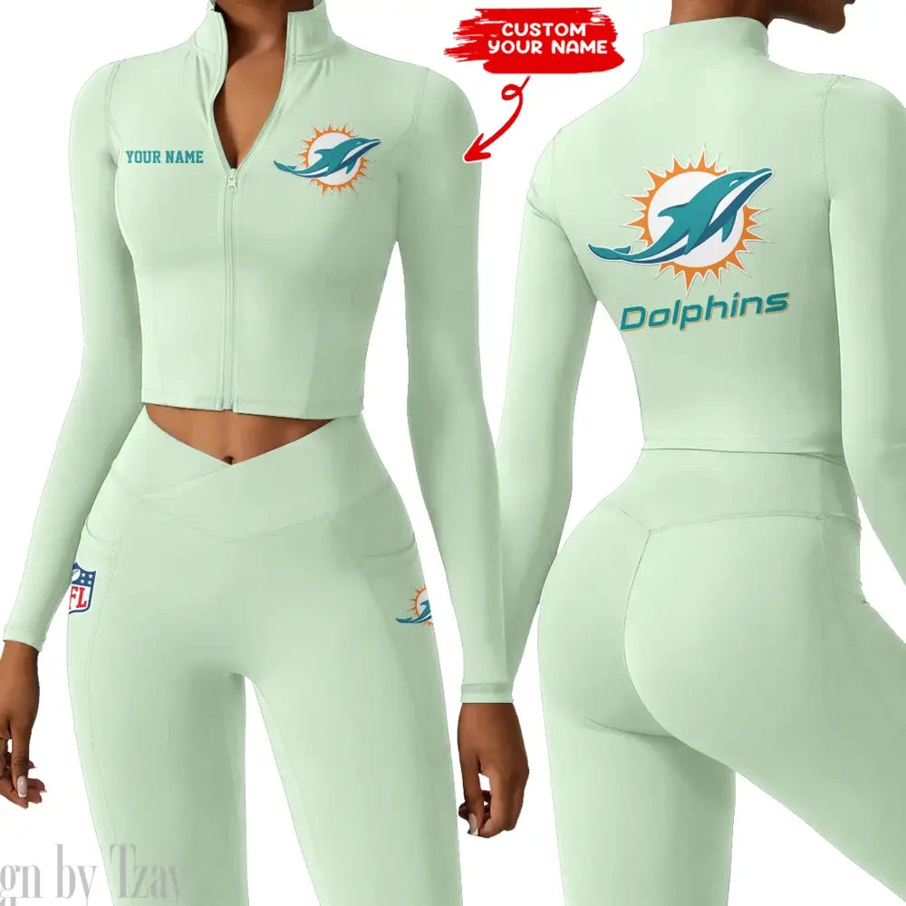 Miami Dolphins Zipper Sports Top Women Gym Long Sleeve for Fitness SPTZSTW084
