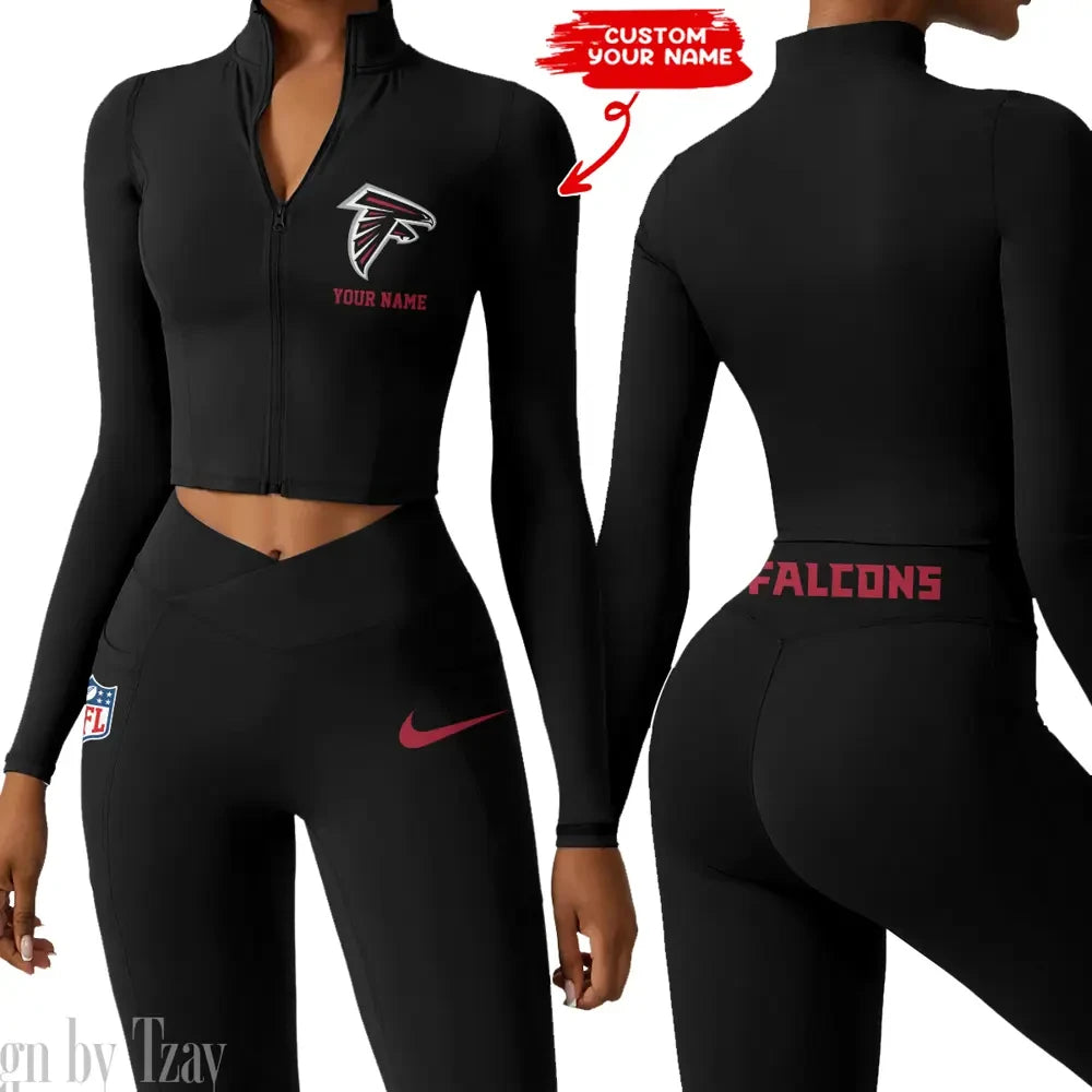 Atlanta Falcons Zipper Sports Top Women Gym Long Sleeve for Fitness SPTZSTW002