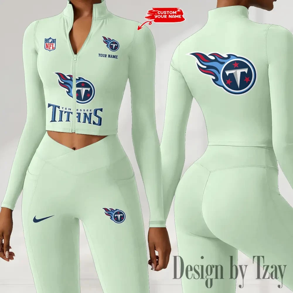 Tennessee Titans Zipper Sports Top Women Gym Long Sleeve for Fitness SPTZSTW063