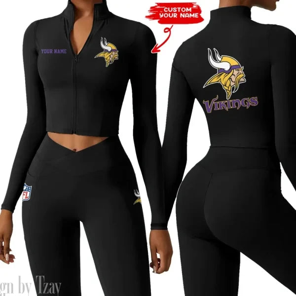 Minnesota Vikings Zipper Sports Top Women Gym Long Sleeve for Fitness SPTZSTW085