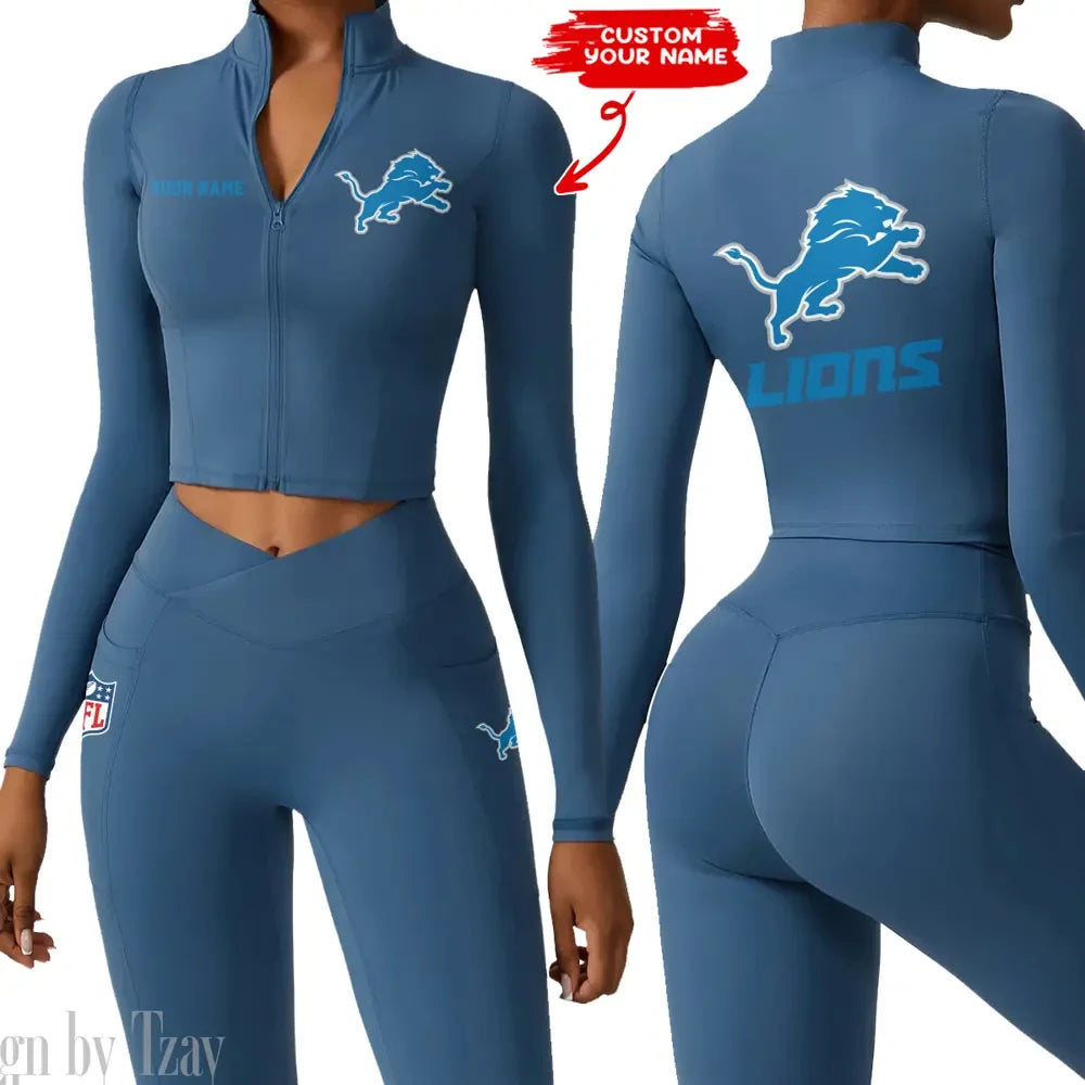 Detroit Lions Zipper Sports Top Women Gym Long Sleeve for Fitness SPTZSTW075
