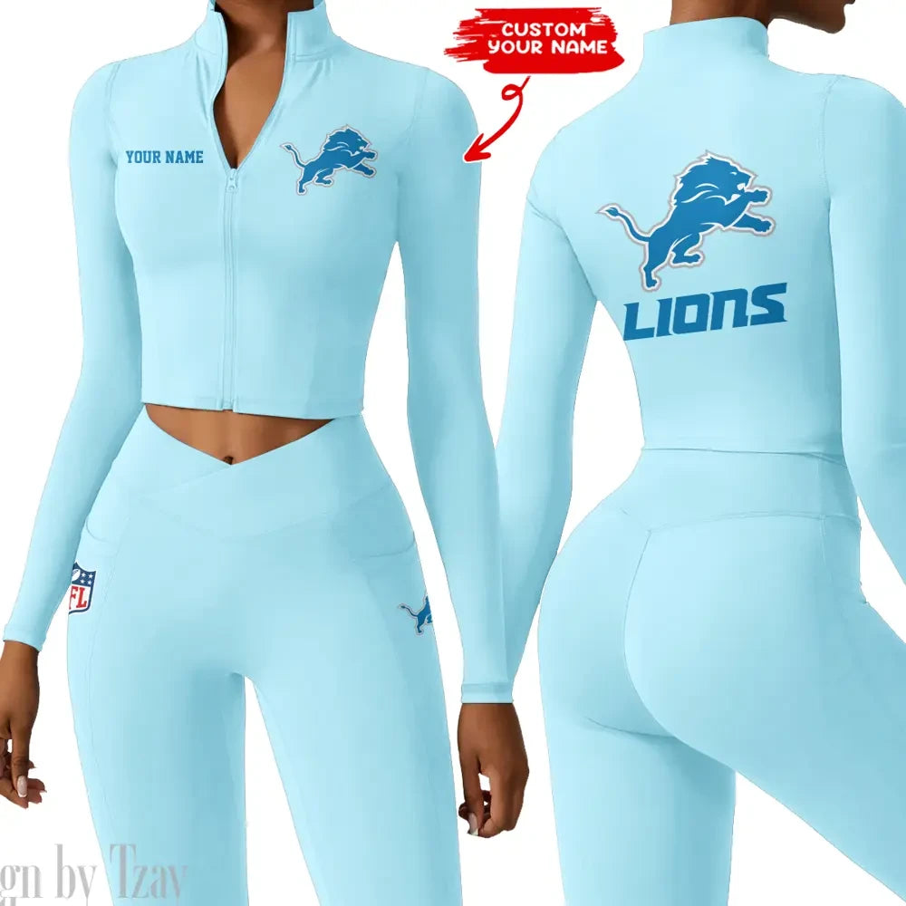 Detroit Lions Zipper Sports Top Women Gym Long Sleeve for Fitness SPTZSTW075