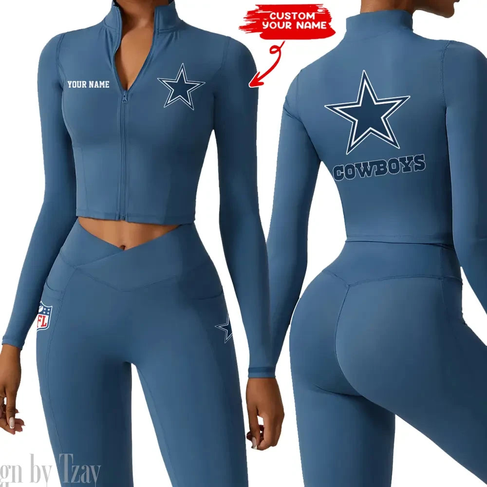 Dallas Cowboys Zipper Sports Top Women Gym Long Sleeve for Fitness SPTZSTW073