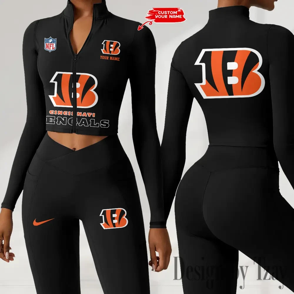 Cincinnati Bengals Zipper Sports Top Women Gym Long Sleeve for Fitness SPTZSTW039