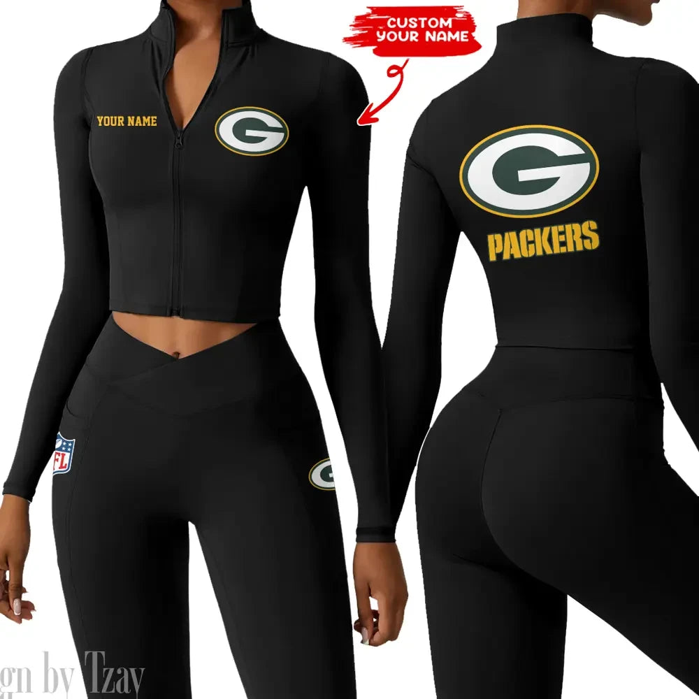 Green Bay Packers Zipper Sports Top Women Gym Long Sleeve for Fitness SPTZSTW076
