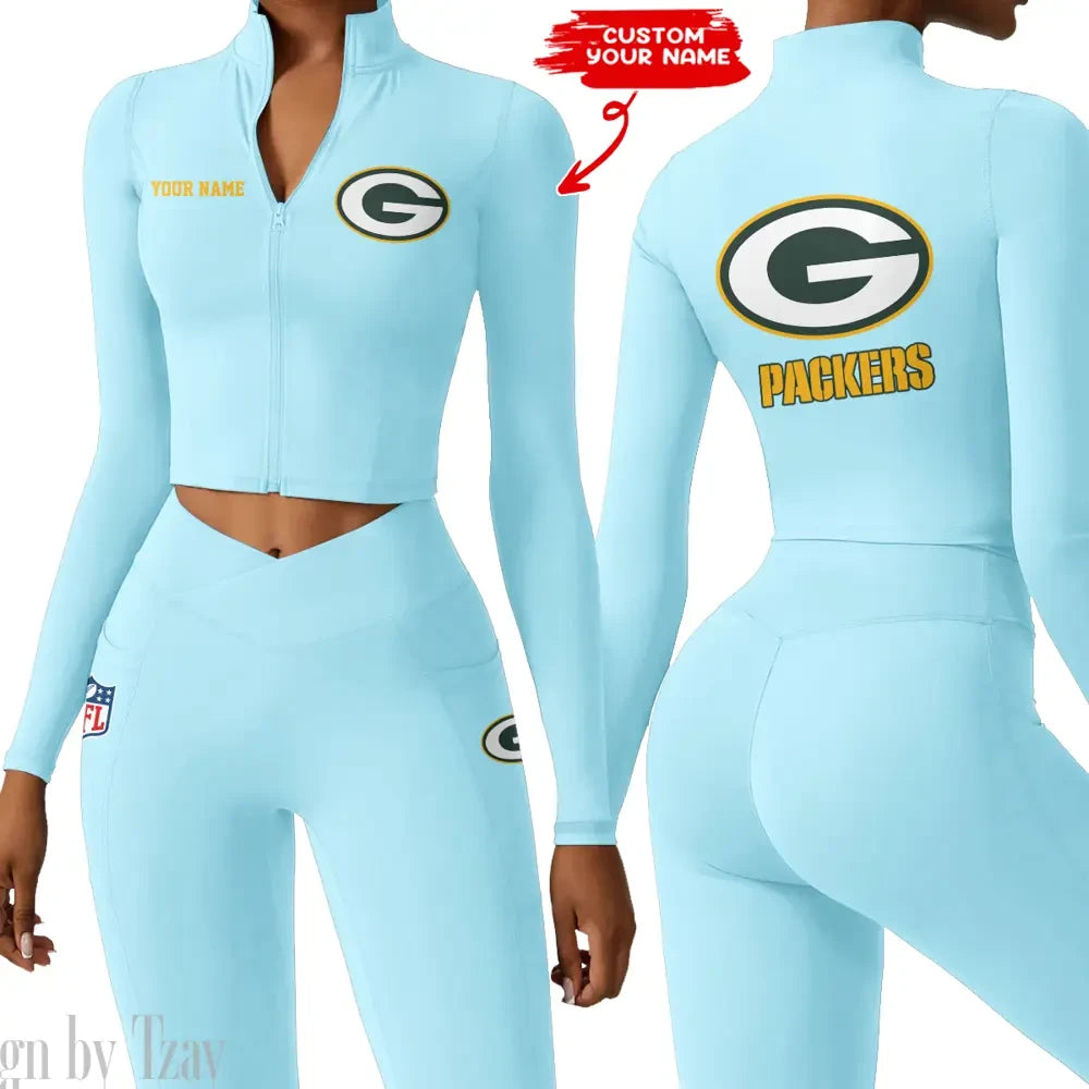 Green Bay Packers Zipper Sports Top Women Gym Long Sleeve for Fitness SPTZSTW076
