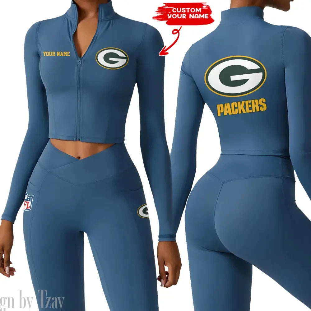 Green Bay Packers Zipper Sports Top Women Gym Long Sleeve for Fitness SPTZSTW076